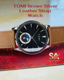 TOMI T-024 Brown Silver Leather Magnetic Strap Watch