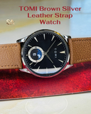 TOMI T-024 Brown Silver Leather Magnetic Strap Watch