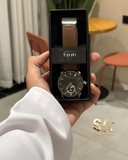 TOMI T-024 Brown Silver Leather Magnetic Strap Watch