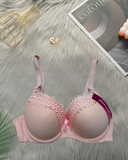 Women Comfortable Pink Thick Padded Lace Bra