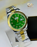 Rolex Date Just Two Tone Stainless Steel Emerald Dial Quartz Watch