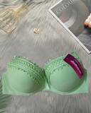 Women Comfortable Green Thick Padded Lace Bra