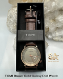 TOMI Brown Gold Galaxy Round Dial Watch