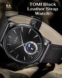 TOMI T-024 Black Leather Magnetic Luxury Strap Watch