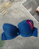 Women Comfortable Blue Thick Padded Lace Bra