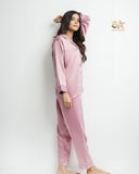 Pink 2 Piece Silk Night Suit
