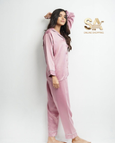 Pink 2 Piece Silk Night Suit