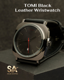 TOMI Black Leather Strap Wristwatch
