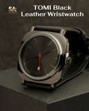 TOMI Black Leather Strap Wristwatch