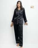 Black 2 Piece Silk Night Suit