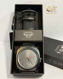TOMI Black Leather Strap Wristwatch
