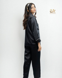 Black 2 Piece Silk Night Suit