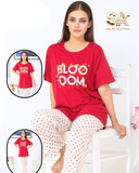 Women’s Night Suit Half Sleeves Shirt With Printed Trouser