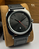 TOMI Black Leather Strap Wristwatch