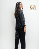Black 2 Piece Silk Night Suit