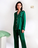 Green 2 Piece Silk Night Suit