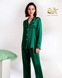 Green 2 Piece Silk Night Suit