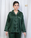 Green 2 Piece Silk Night Suit