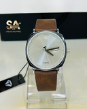 TOMI Classic Brown Silver Leather Strap Watch