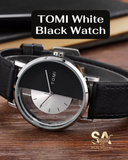 TOMI Half Black White Transparent Leather Strap Watch
