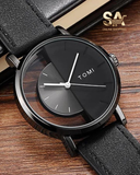 TOMI Half Black White Transparent Leather Strap Watch