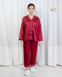 Red 2 Piece Silk Night Suit