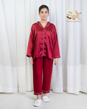 Red 2 Piece Silk Night Suit