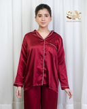 Red 2 Piece Silk Night Suit