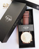 TOMI Brown Golden Leather Watch For Men & Women