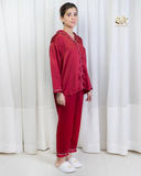 Red 2 Piece Silk Night Suit