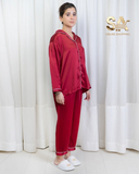 Red 2 Piece Silk Night Suit