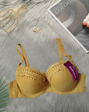 Women Comfortable Yellow Thick Padded Lace Bra