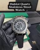 HUBLOT Silver Black Hologram Leather Strap Watch