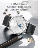 TOMI T-024 Black Leather Magnet Business Luxury Strap Watch