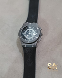 HUBLOT Silver Black Hologram Leather Strap Watch