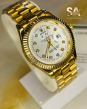 Rolex Day Date All Gold White Dial With Stainless Steel Quartz Watch