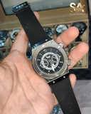 HUBLOT Silver Black Hologram Leather Strap Watch