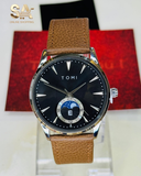 TOMI T-024 Brown Silver Leather Magnetic Strap Watch