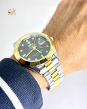 Rolex Day Date Two Tone Black Dial With Gold Steel Men's Watch