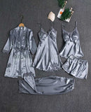 Women's Comfortable 5 Piece Nighty Dress With Imported Silk & Lace Design