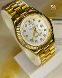 Rolex Day Date All Gold White Dial With Stainless Steel Quartz Watch
