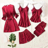 Women's Comfortable 5 Piece Nighty Dress With Imported Silk & Lace Design